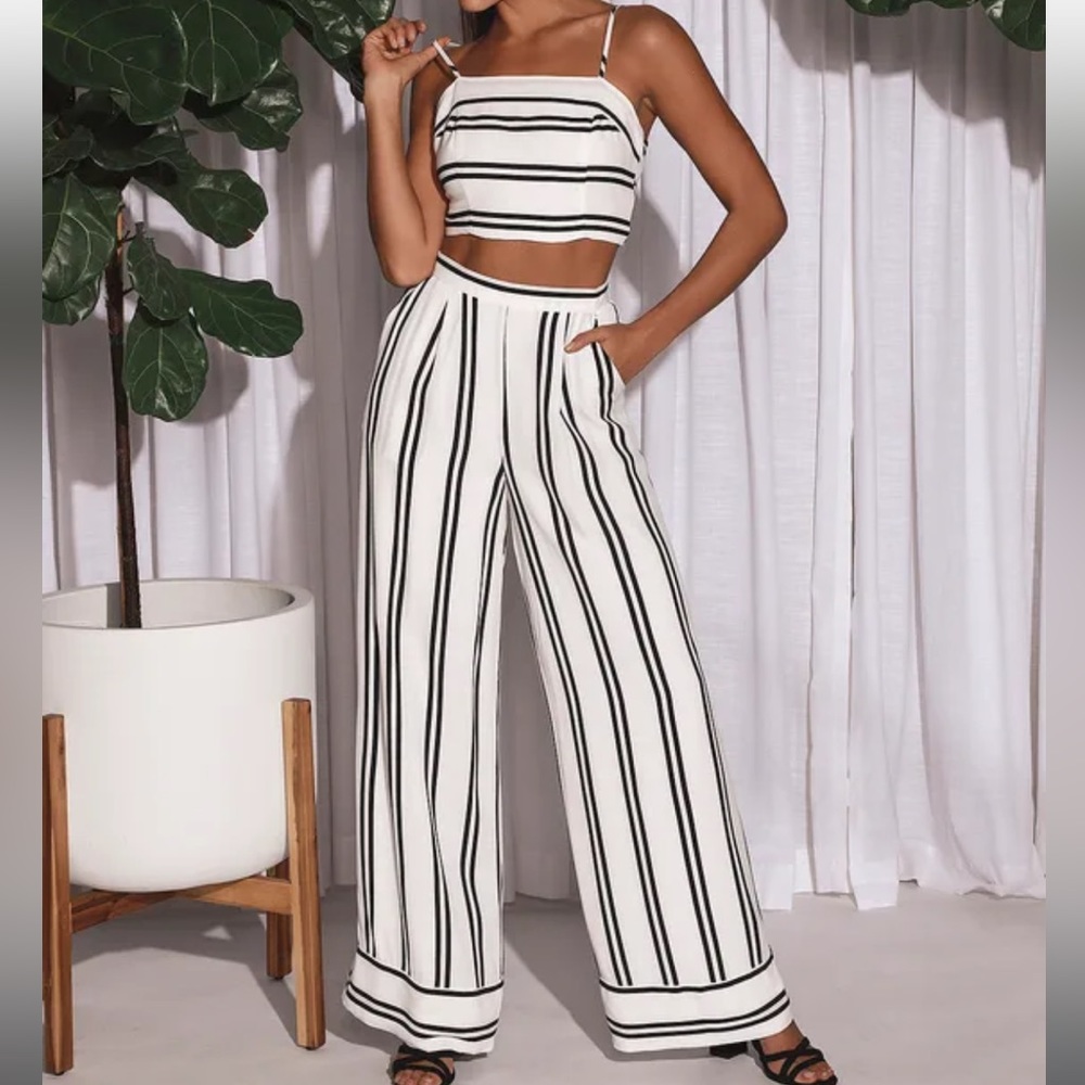 Lulu's Monochrome Striped Jumpsuit